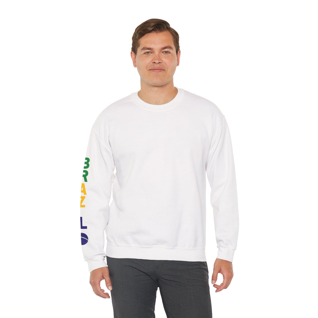 Crewneck Sweatshirt with Colorful Sleeve Lettering — Brazil Pride