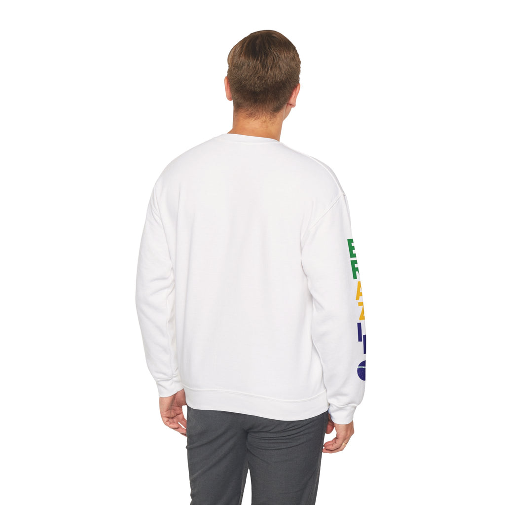 Crewneck Sweatshirt with Colorful Sleeve Lettering — Brazil Pride