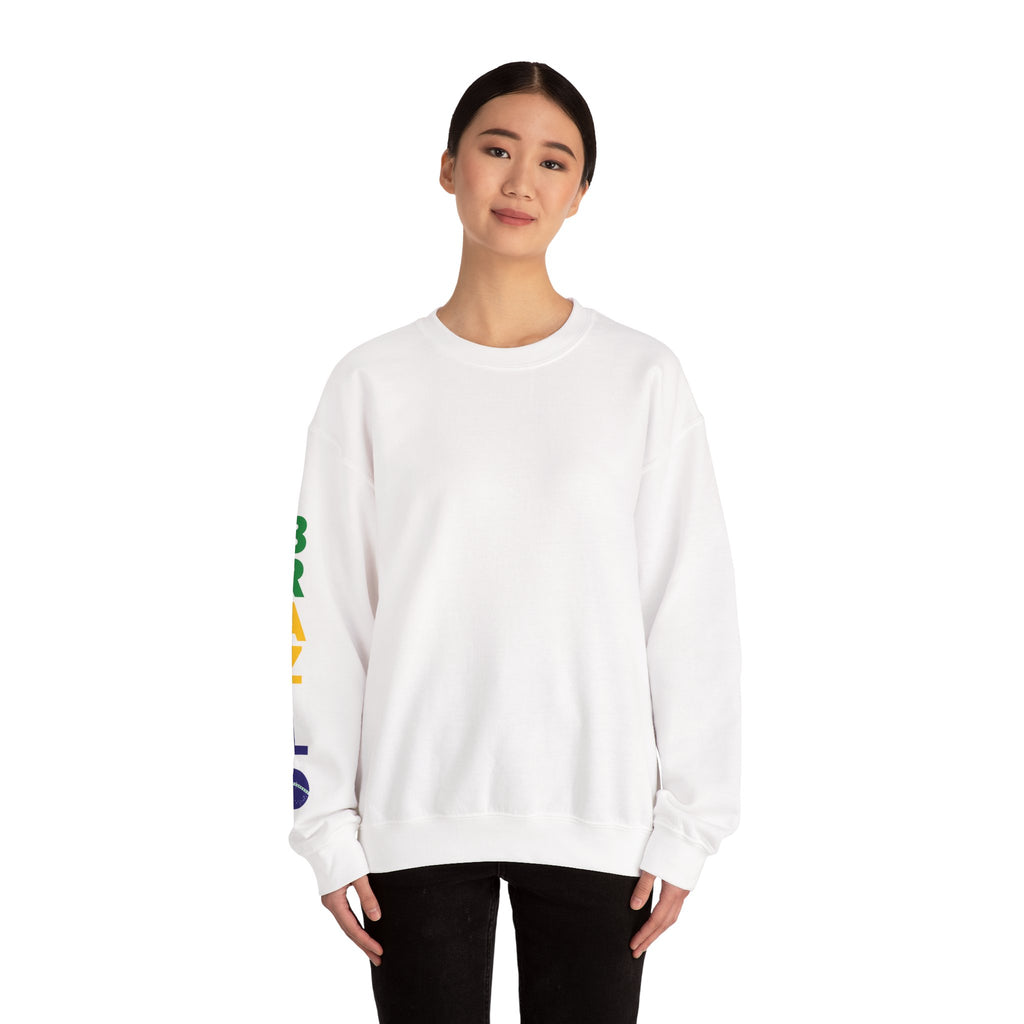 Crewneck Sweatshirt with Colorful Sleeve Lettering — Brazil Pride
