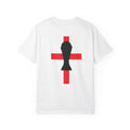 T-Shirt — Black Fish Silhouette over Red Cross Graphic Back Print