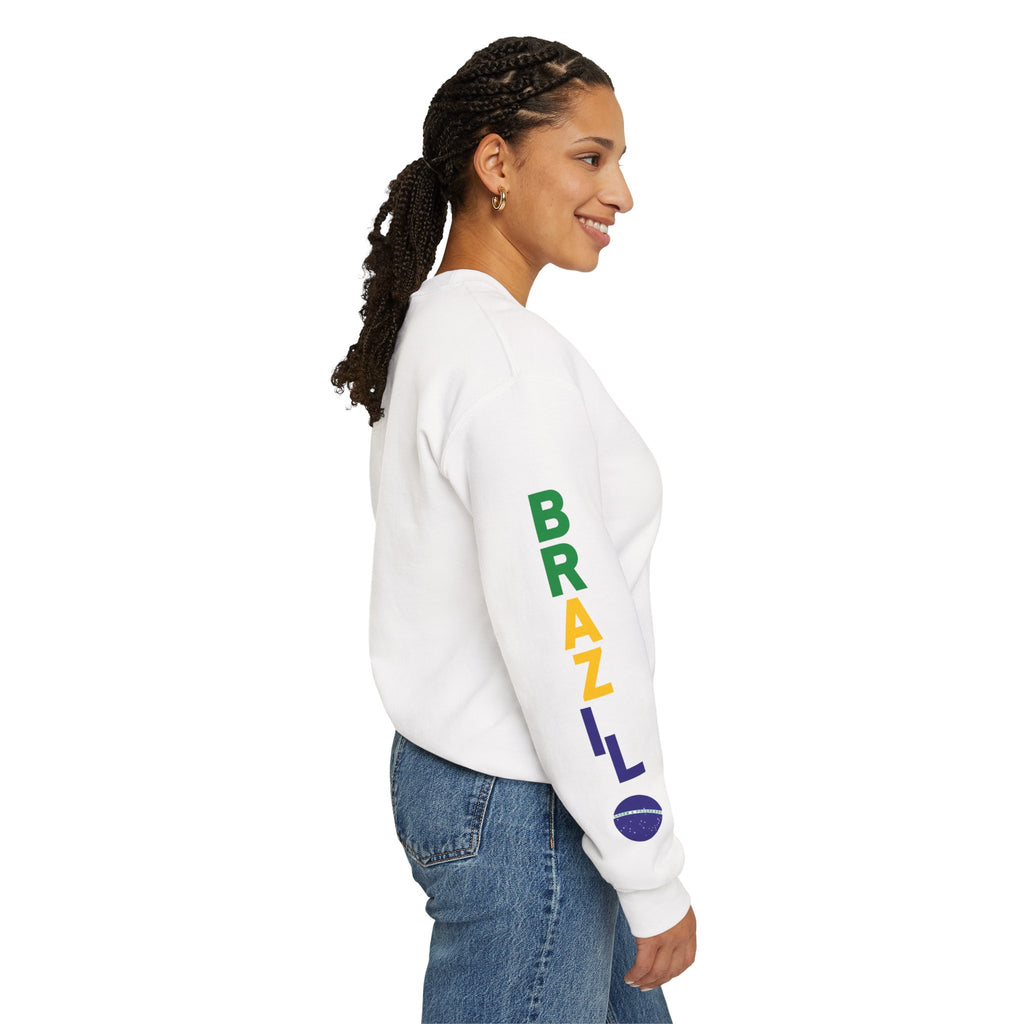 Crewneck Sweatshirt with Colorful Sleeve Lettering — Brazil Pride