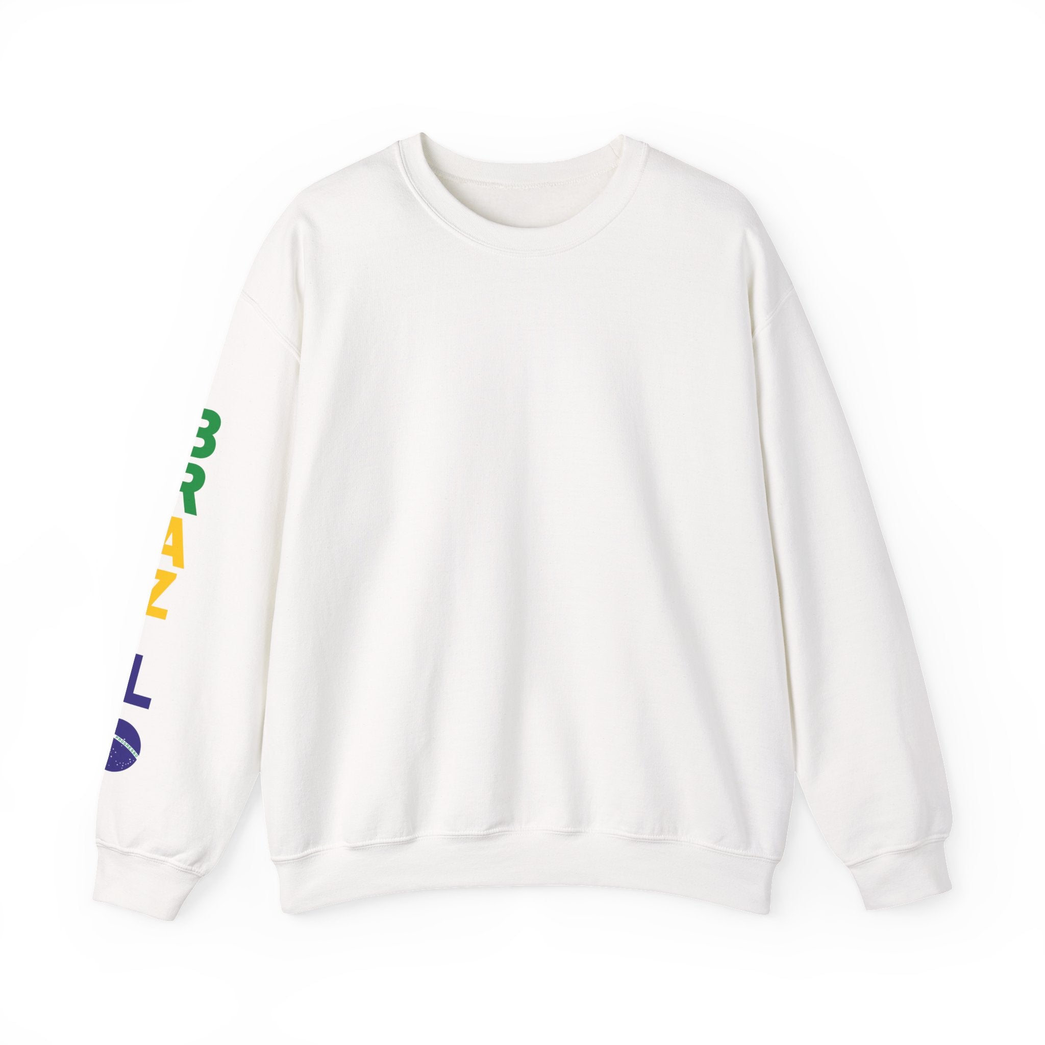 Crewneck Sweatshirt with Colorful Sleeve Lettering — Brazil Pride